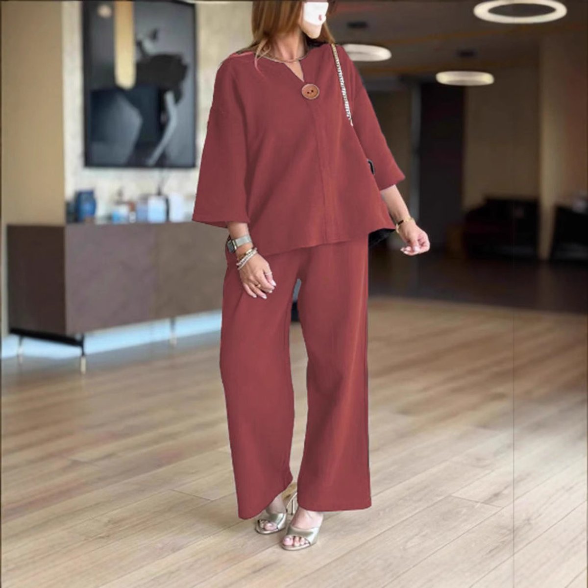 3/4 Sleeve Tunic and Wide Leg Pants Set