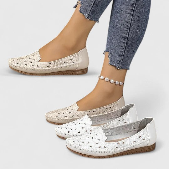 Perforated Floral Cutout Slip-On Ballet Flats