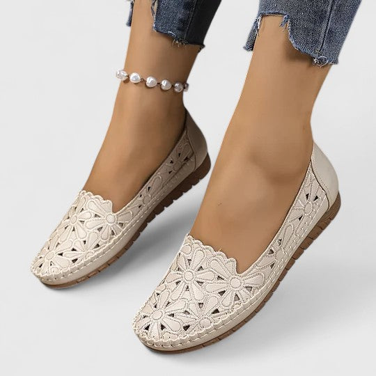 Perforated Floral Cutout Slip-On Ballet Flats