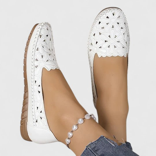 Perforated Floral Cutout Slip-On Ballet Flats