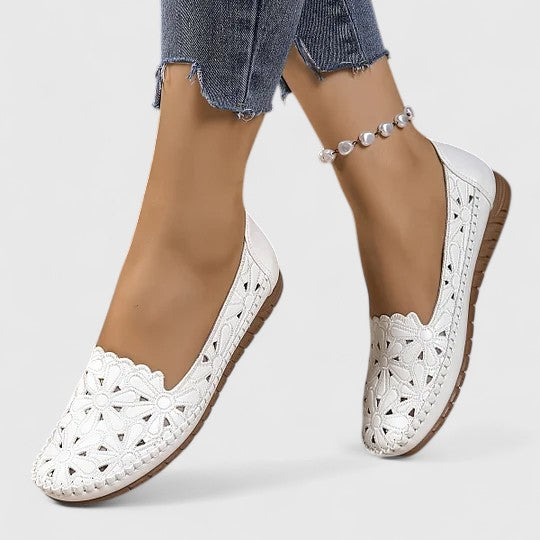 Perforated Floral Cutout Slip-On Ballet Flats