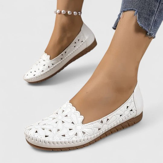 Perforated Floral Cutout Slip-On Ballet Flats