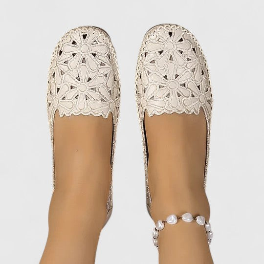 Perforated Floral Cutout Slip-On Ballet Flats