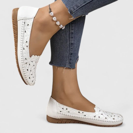 Perforated Floral Cutout Slip-On Ballet Flats