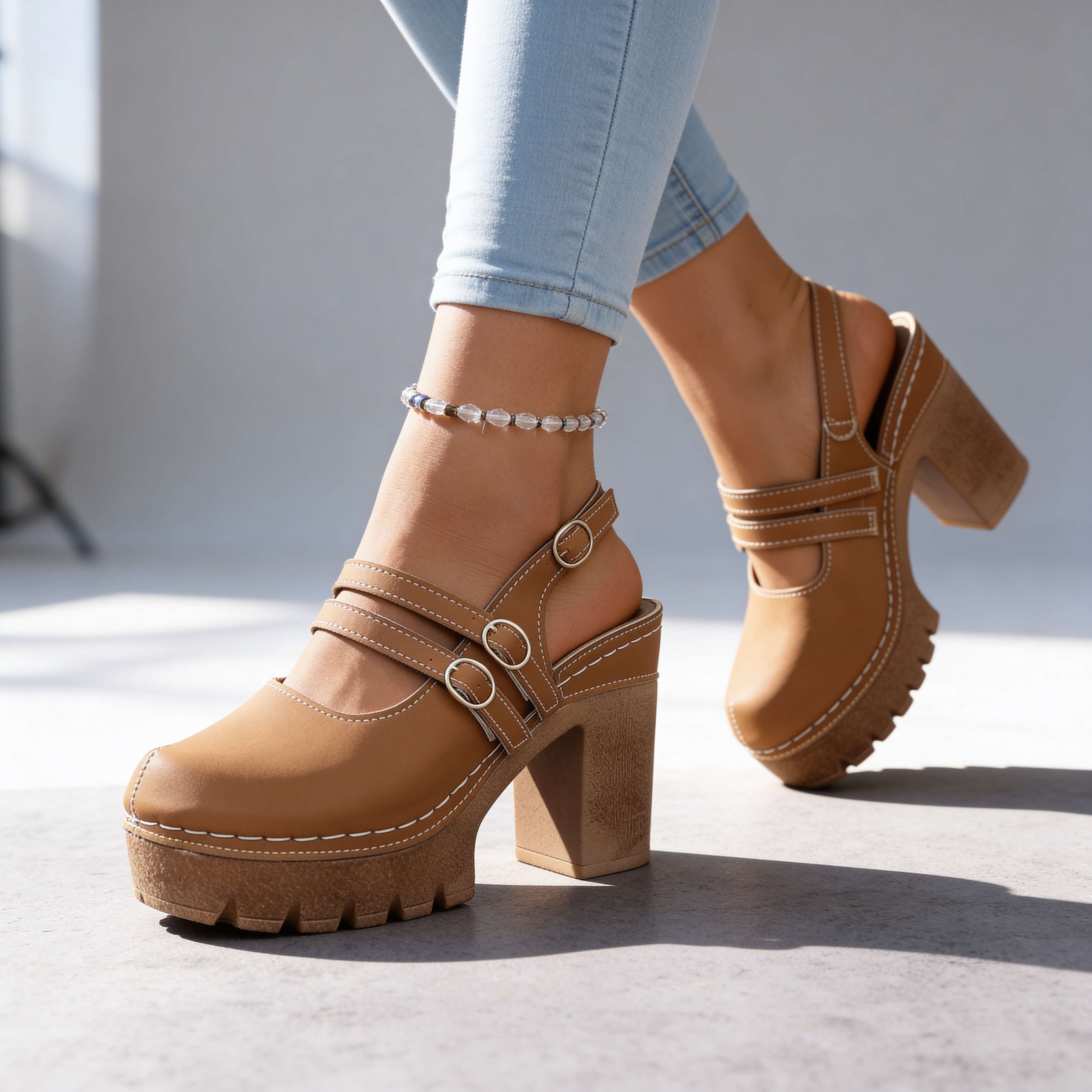 Triple Buckle Platform Slingback Heels