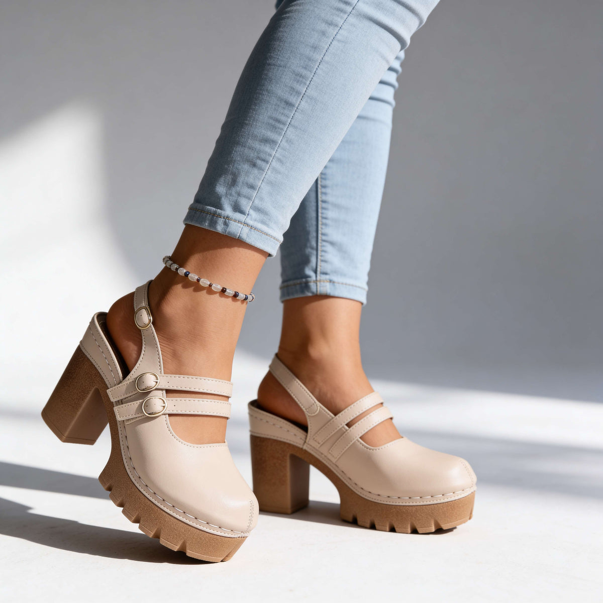 Triple Buckle Platform Slingback Heels
