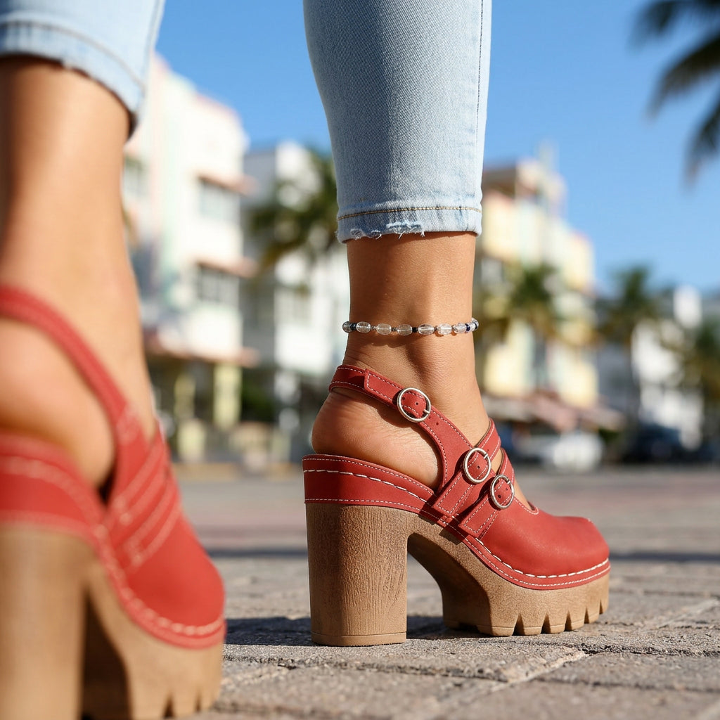 Triple Buckle Platform Slingback Heels