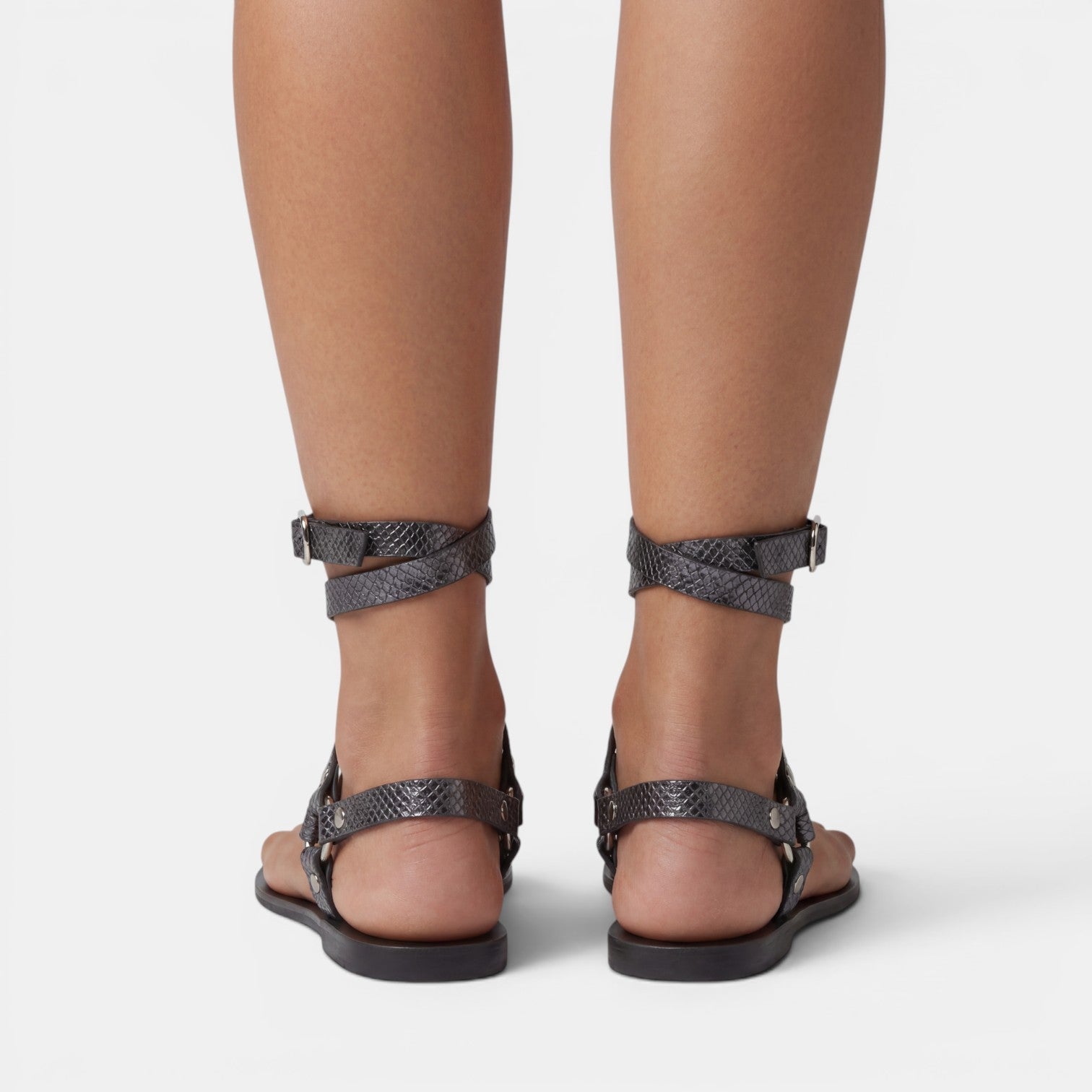 Buckled Snake Print Crossover Sandals