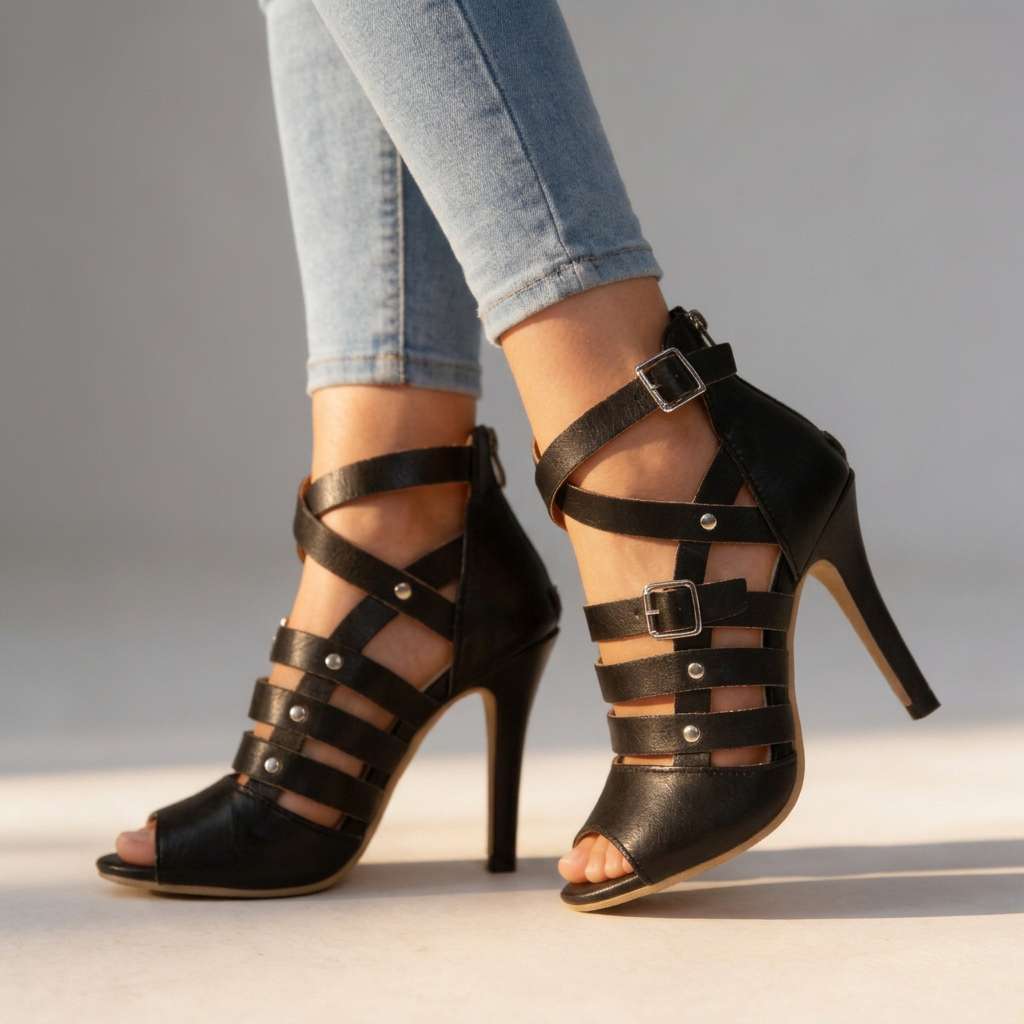 Cross-Strap Open Toe Vintage Heels