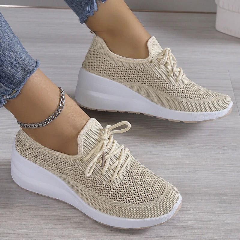 Breathable Mesh Platform Wedge Sneakers for Women