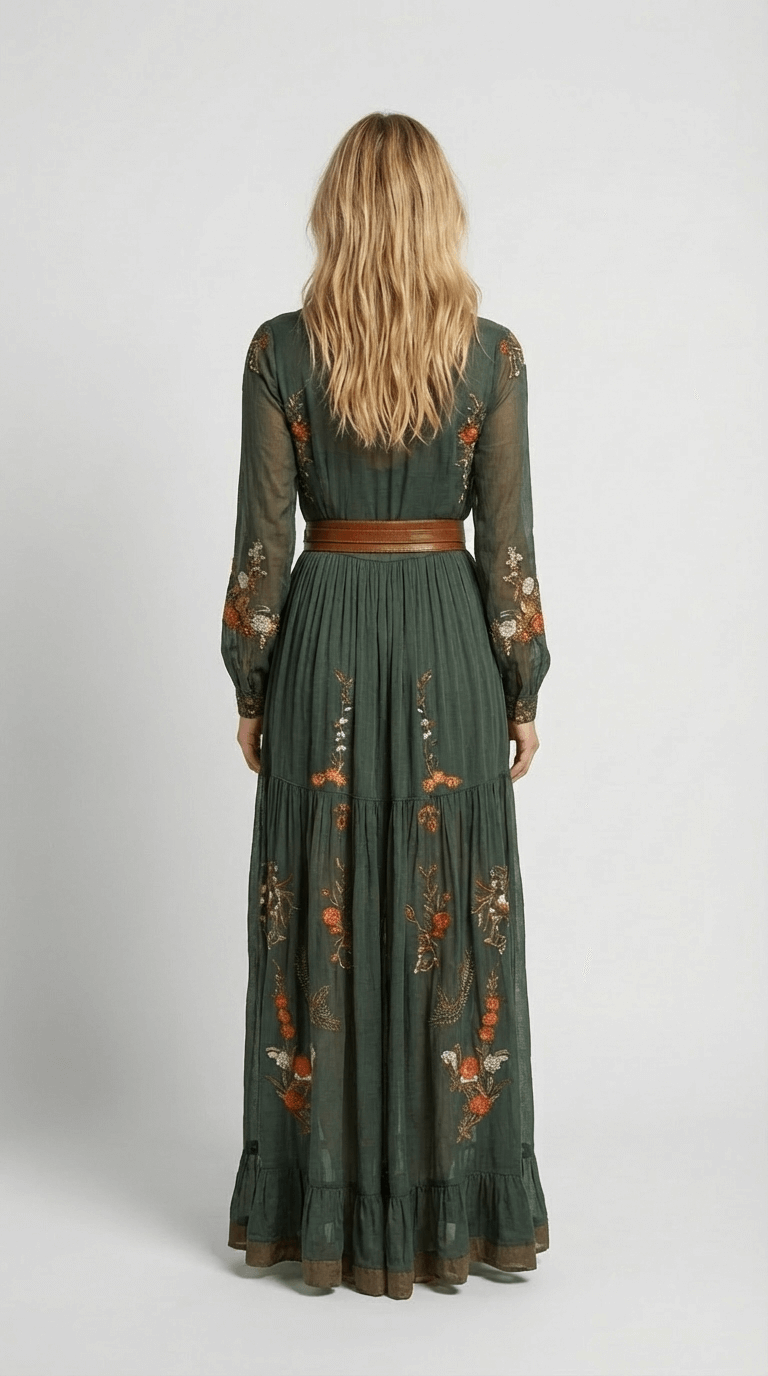 Tiered Boho Printed Maxi Dress with Long Sleeves