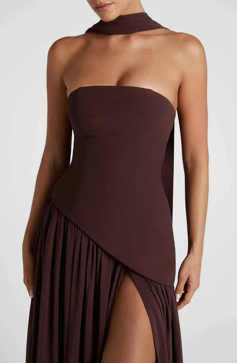 Draped Maxi Dress With High Leg Slit