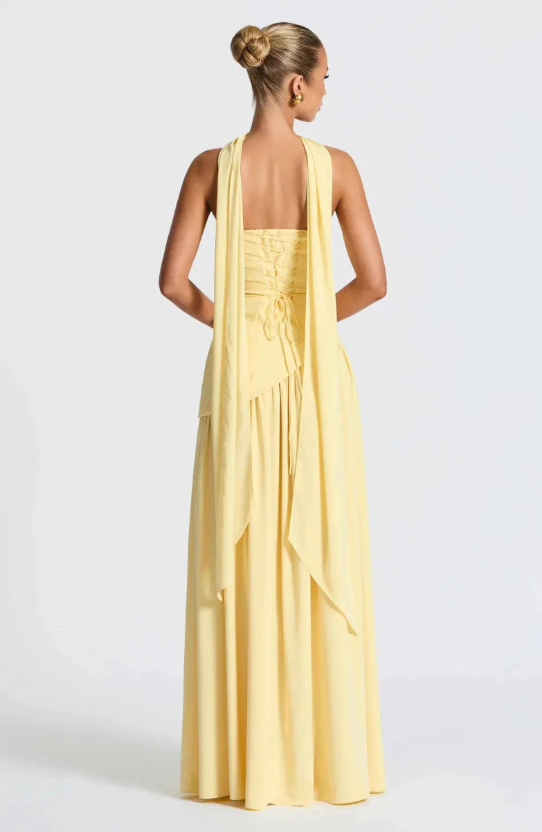 Draped Maxi Dress With High Leg Slit