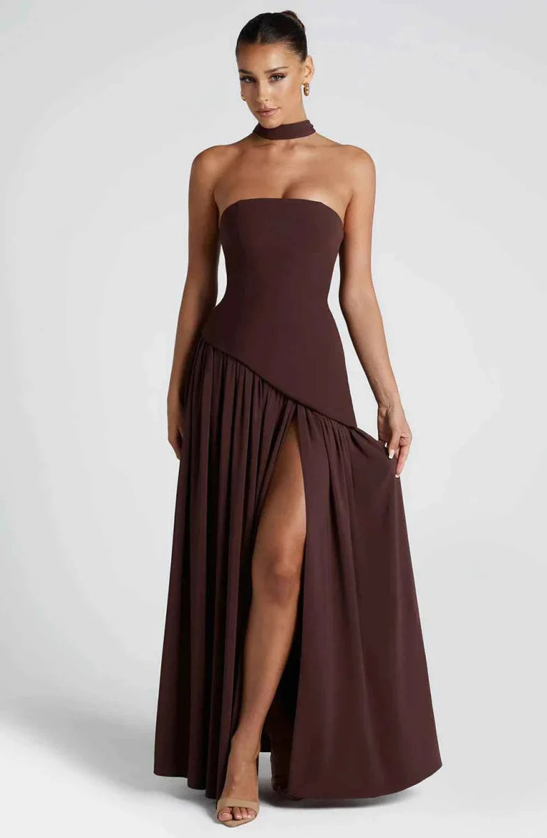 Draped Maxi Dress With High Leg Slit
