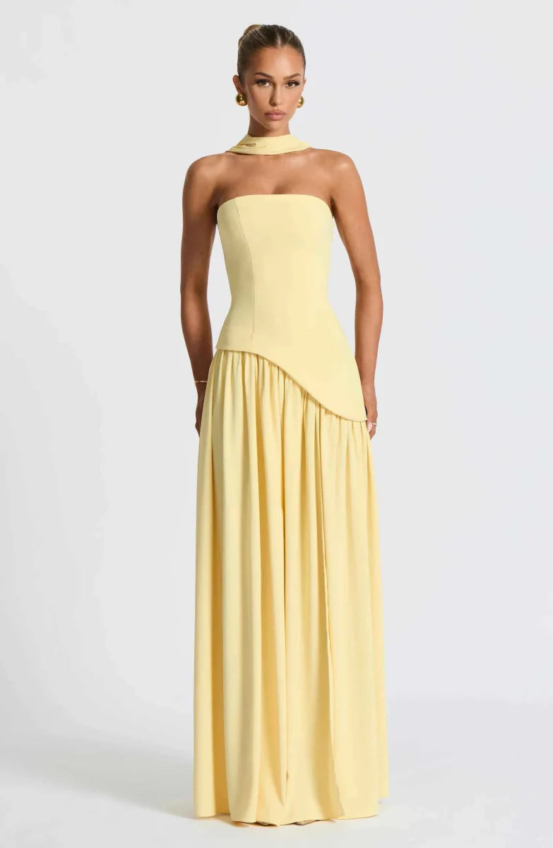 Draped Maxi Dress With High Leg Slit