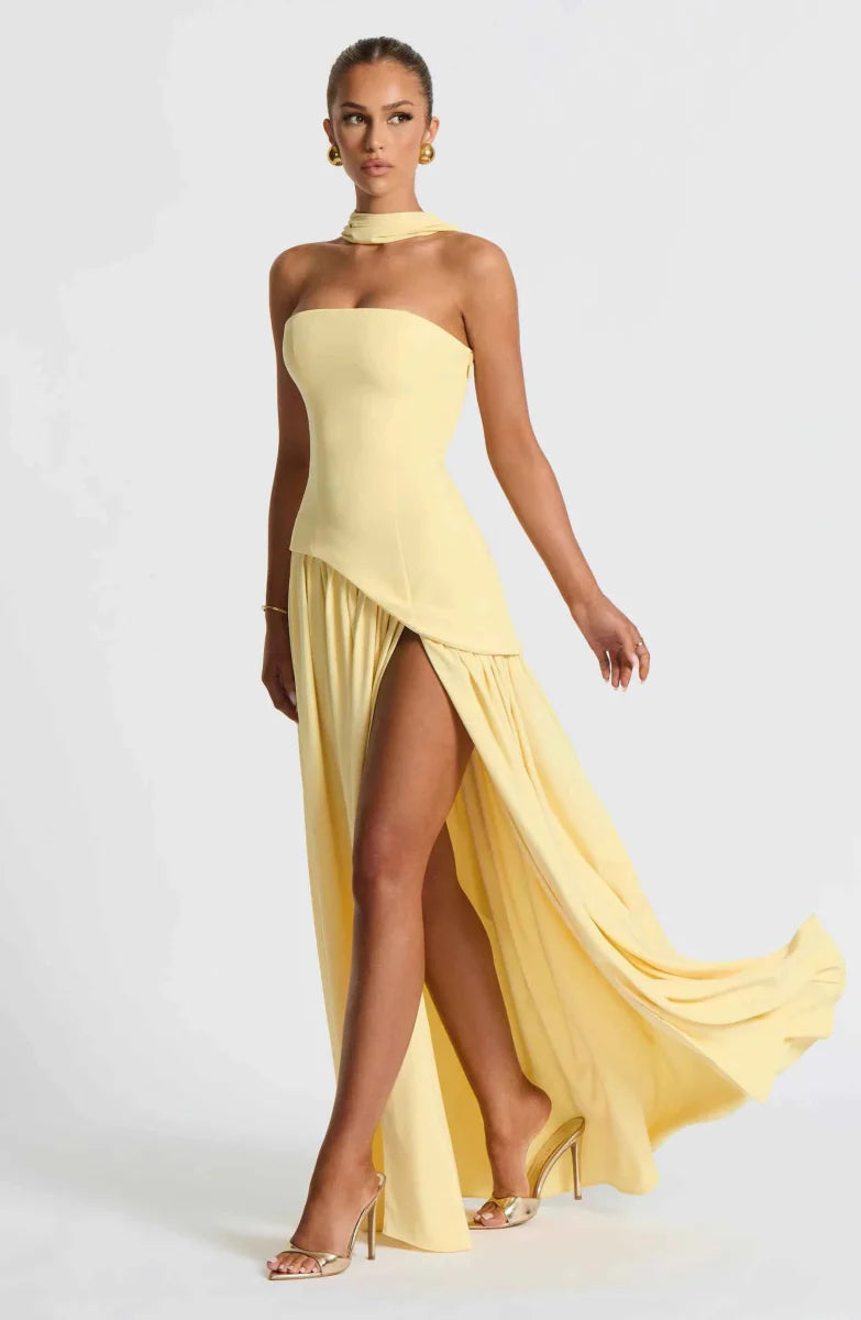 Draped Maxi Dress With High Leg Slit