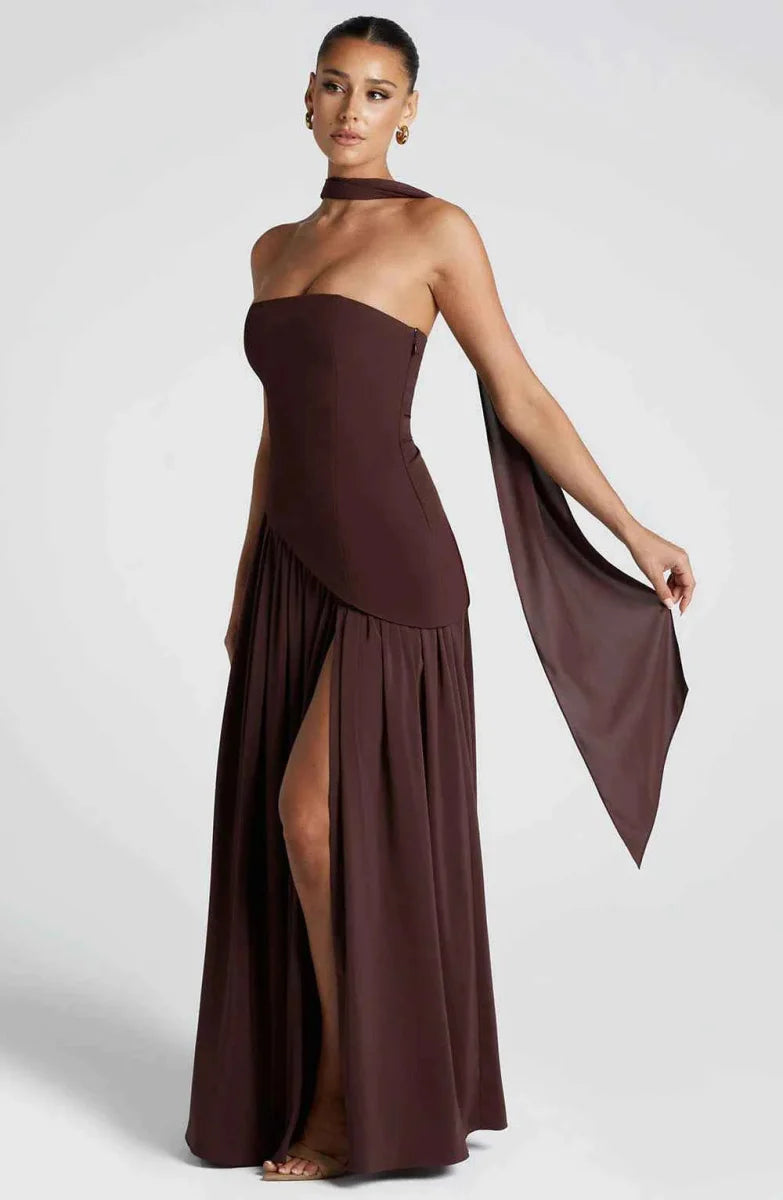 Draped Maxi Dress With High Leg Slit