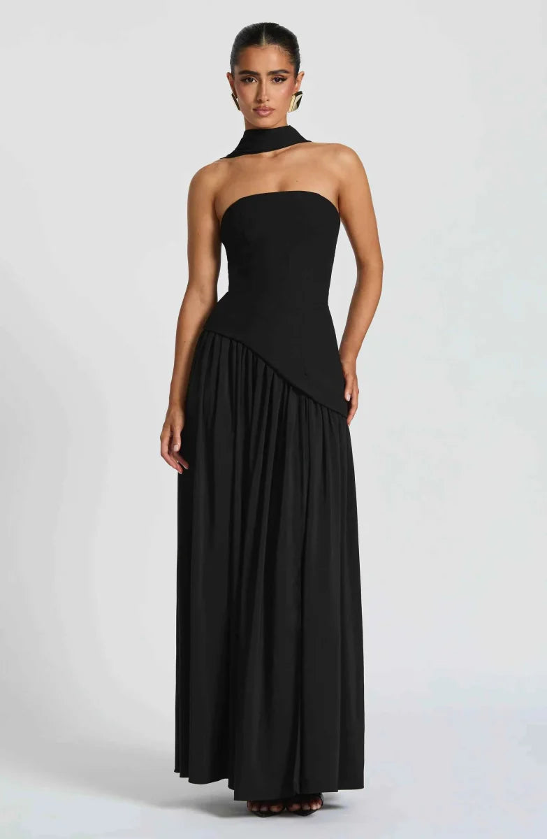 Draped Maxi Dress With High Leg Slit