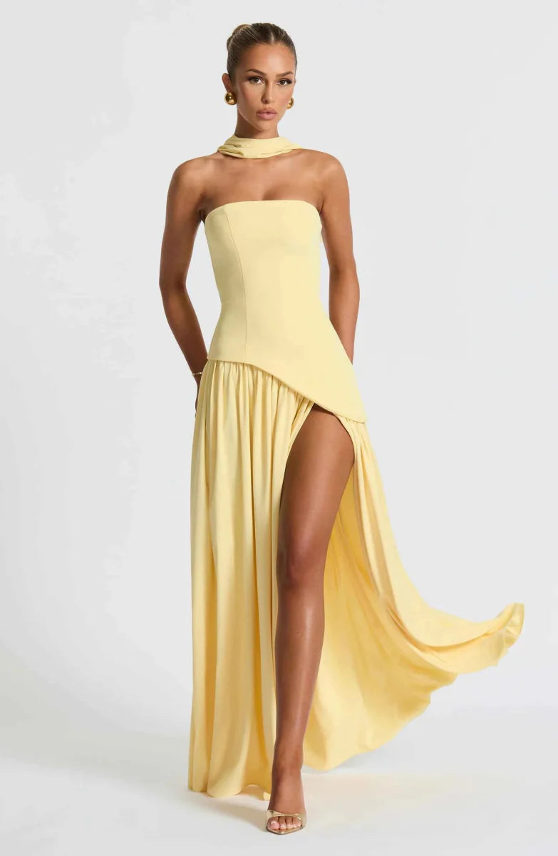 Draped Maxi Dress With High Leg Slit