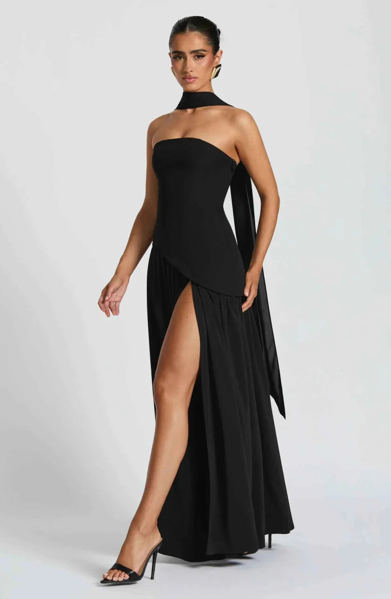 Draped Maxi Dress With High Leg Slit