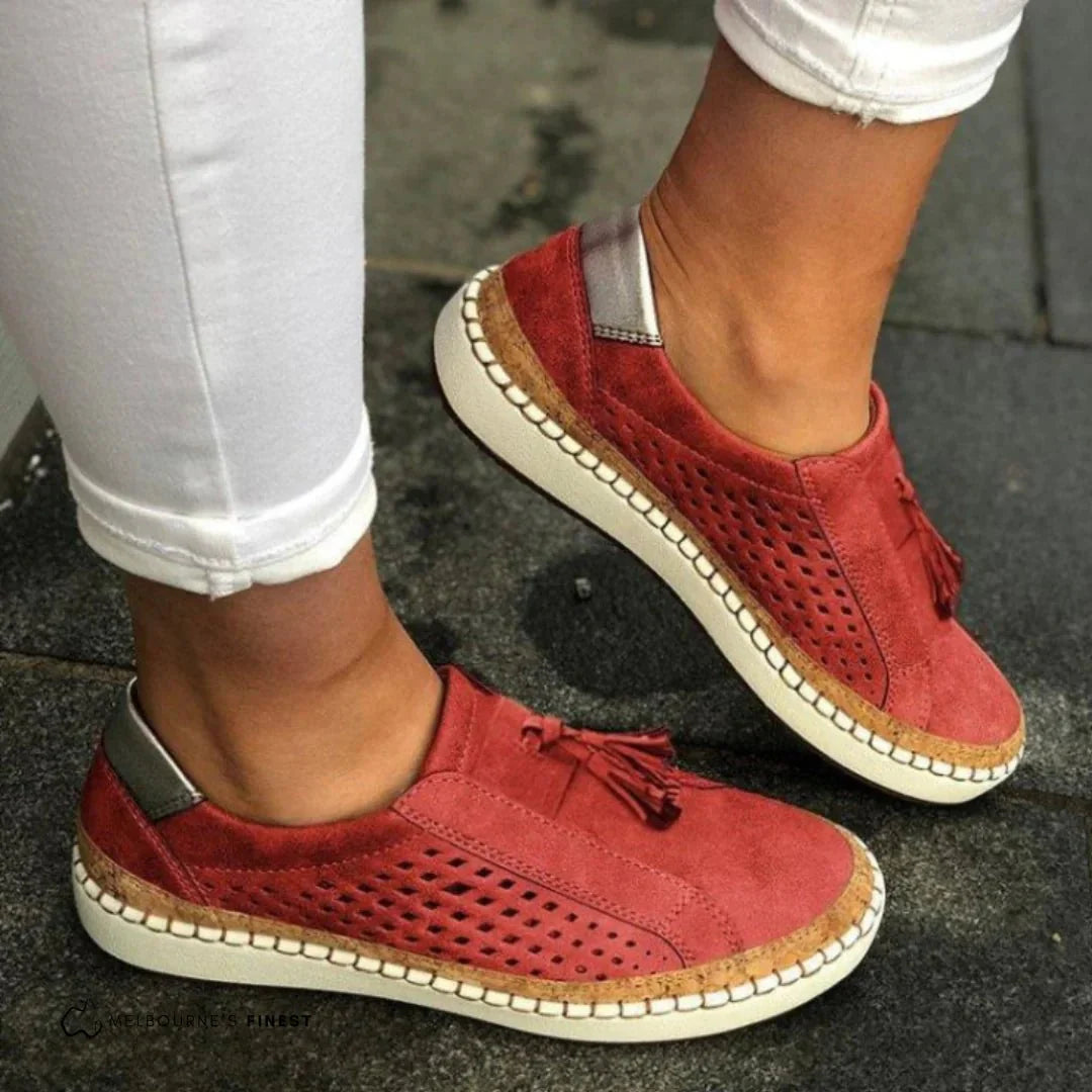 Women's Slip-On Perforated Sneakers With Tassel Detail