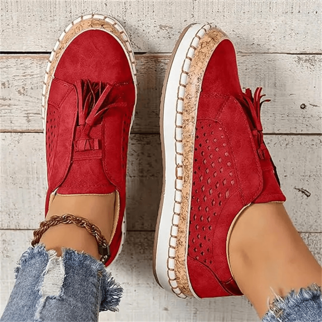 Women's Slip-On Perforated Sneakers With Tassel Detail