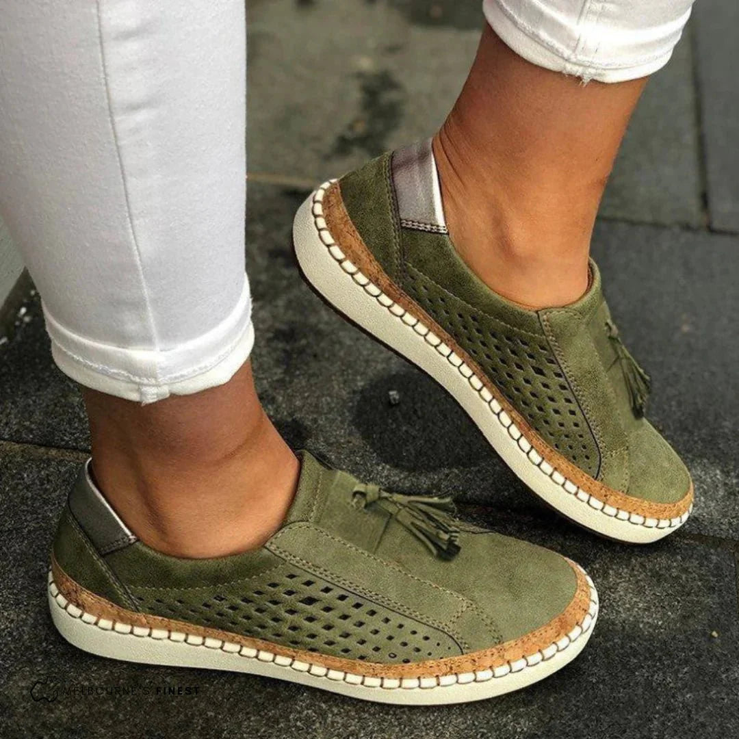 Women's Slip-On Perforated Sneakers With Tassel Detail