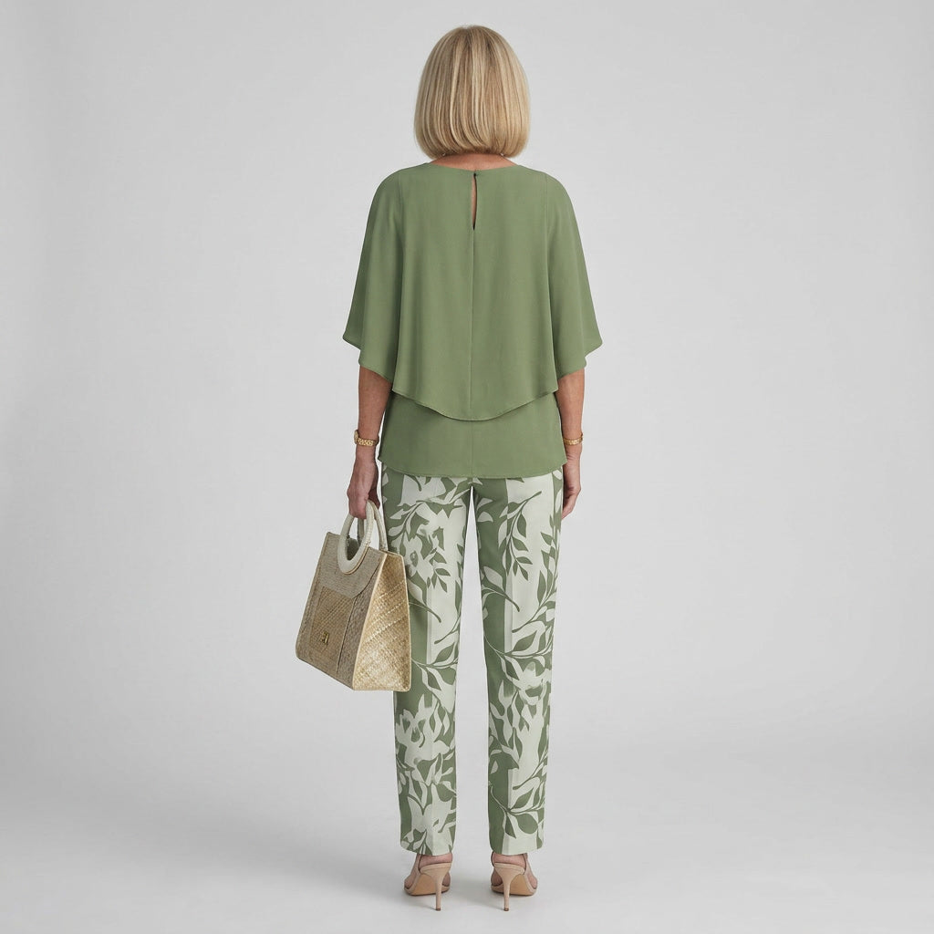 Two-Piece Outfit for Women - Elegant Casual Top and Pants Set