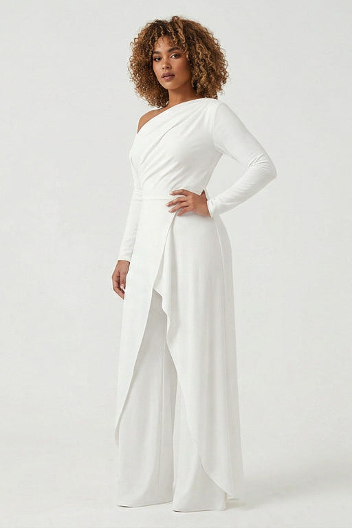 Asymmetric Off-Shoulder Wide-Leg Jumpsuit