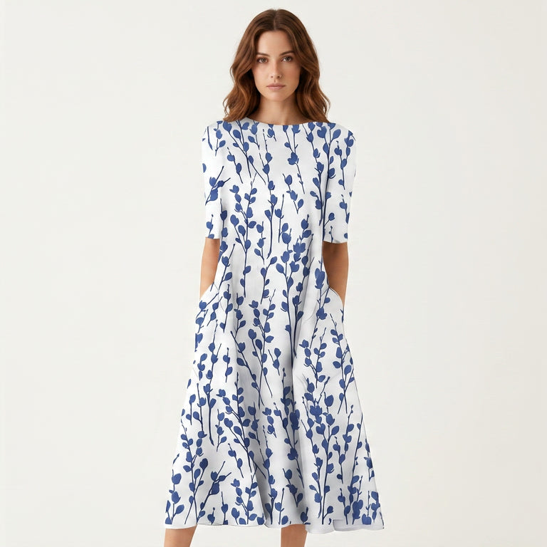 Floral Print Short Sleeve Midi Dress