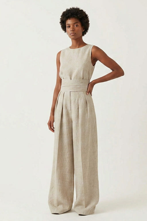 Sleeveless Blouse and Wide Leg Pants Set