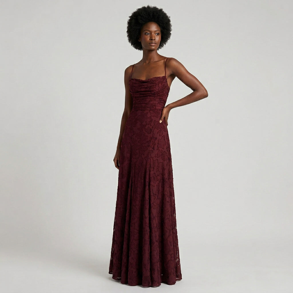 Floral Spaghetti Strap Evening Dress