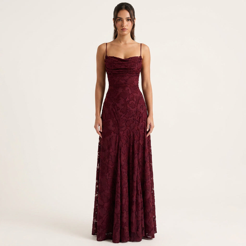 Floral Spaghetti Strap Evening Dress