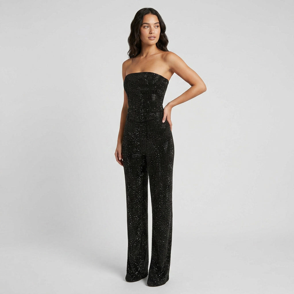Women's Glitter Top and High-Waist Jeans Set