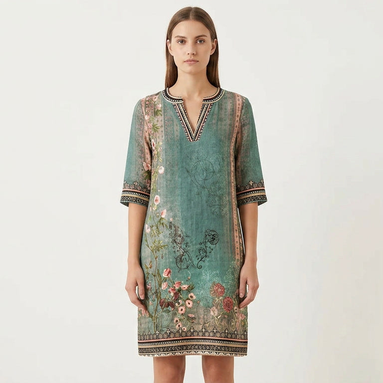 Floral Midi Dress for Women - V-Neck Lightweight Breathable Summer Dress