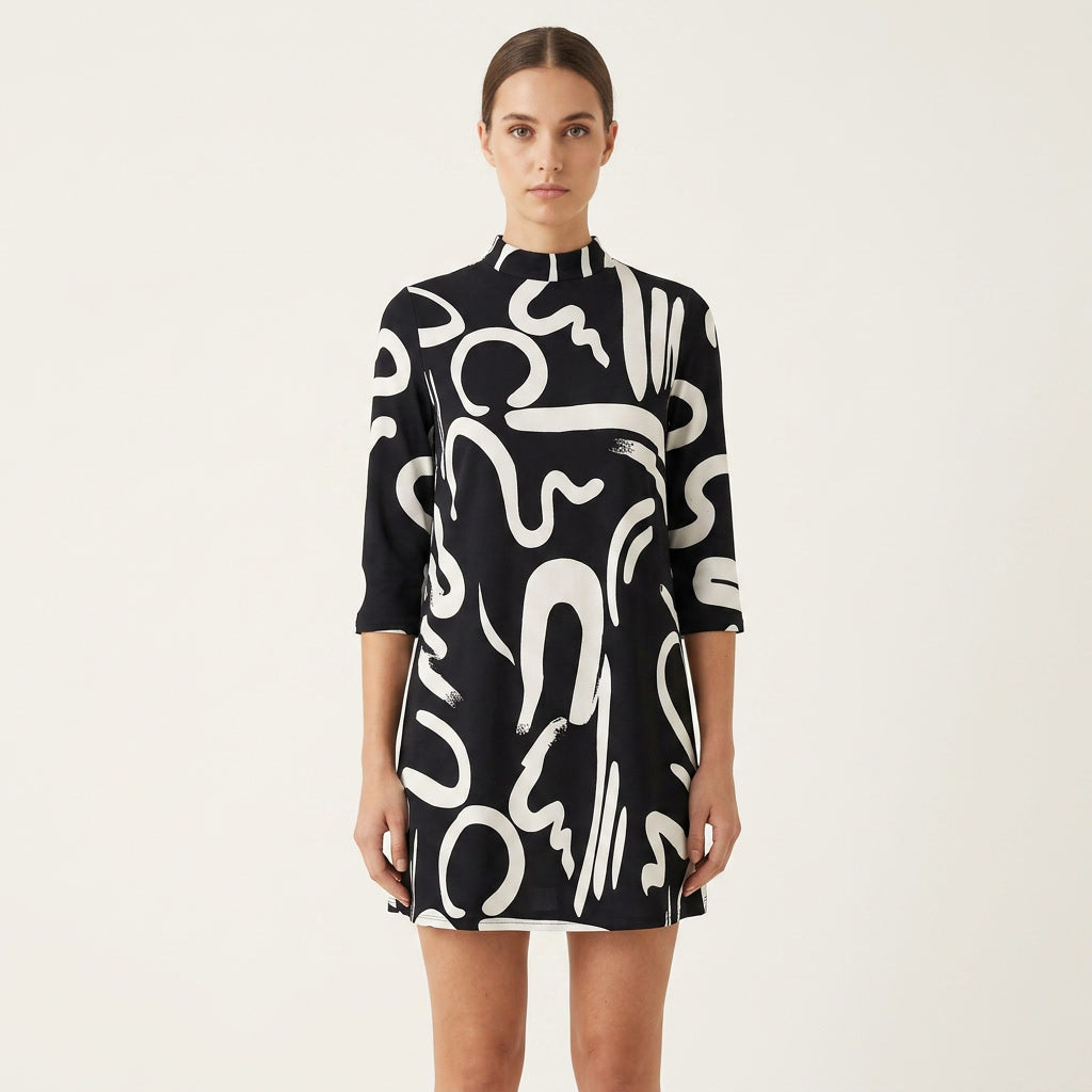 Round Neck Three Quarter Sleeve Mini Dress