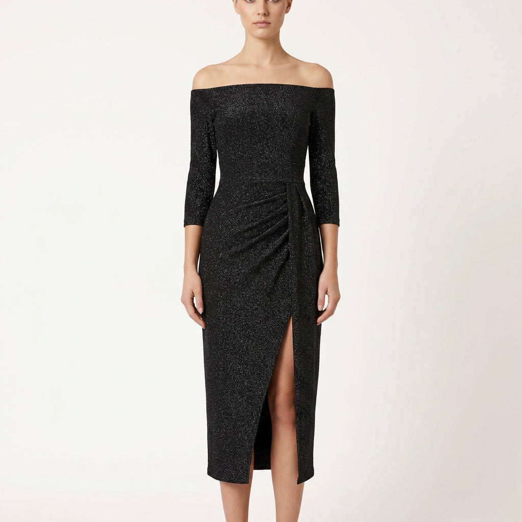 Fitted Cocktail Midi Dress With Front Slit