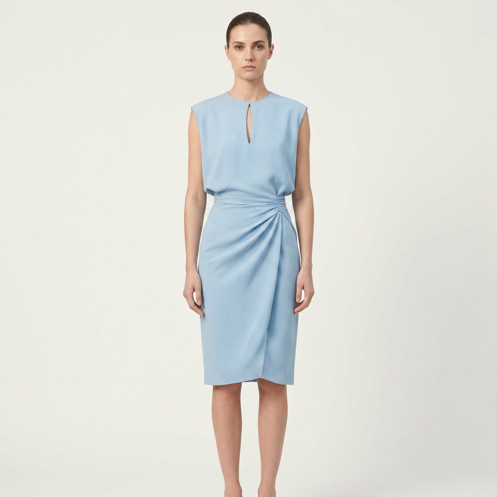 Keyhole Neck Ruched Waist Midi Cocktail Dress