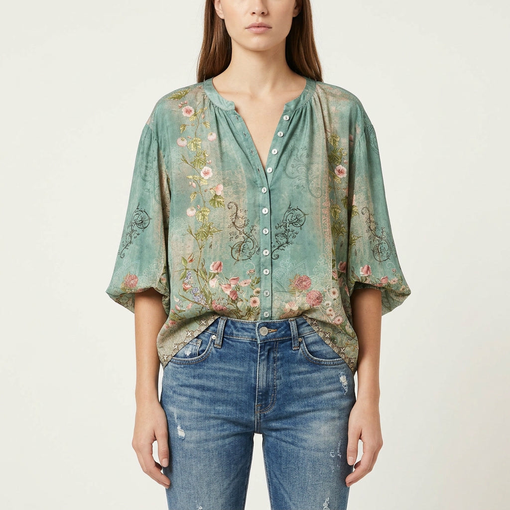 Women's Printed Summer Blouse with Half Sleeves