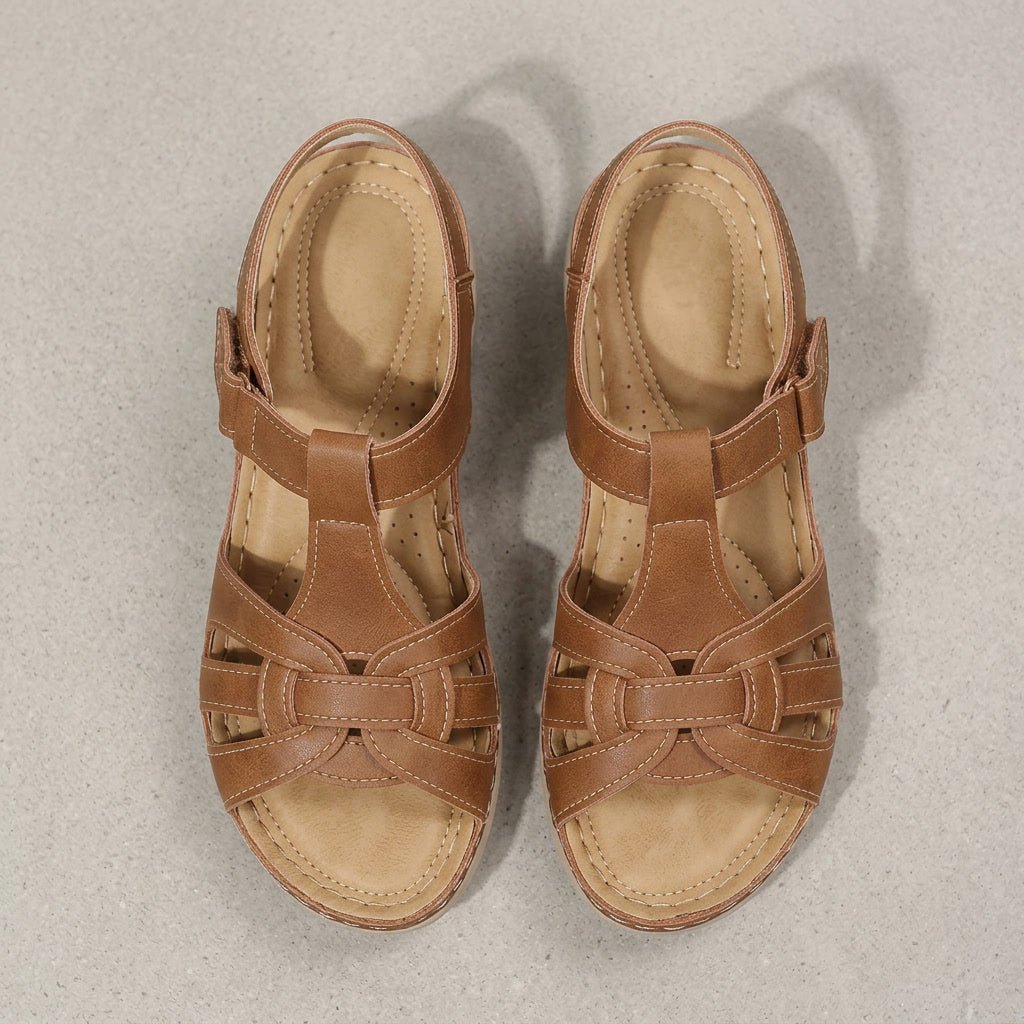 Women's Orthopedic Leather Velcro Strap Sandals for Daily Wear