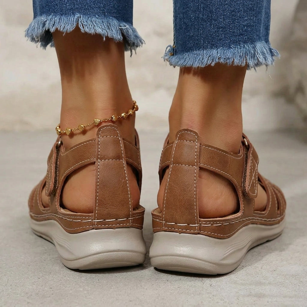 Women's Orthopedic Leather Velcro Strap Sandals for Daily Wear