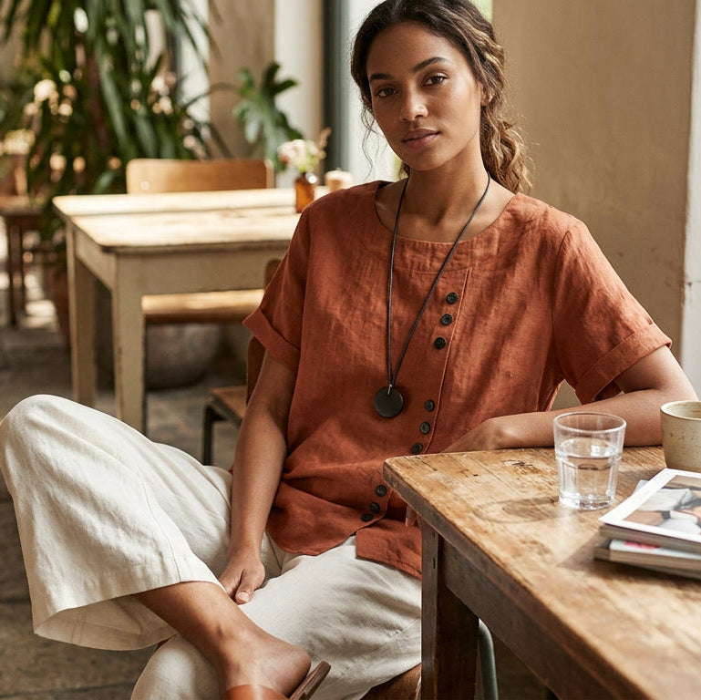 Short Sleeve Blouse With Round Neckline