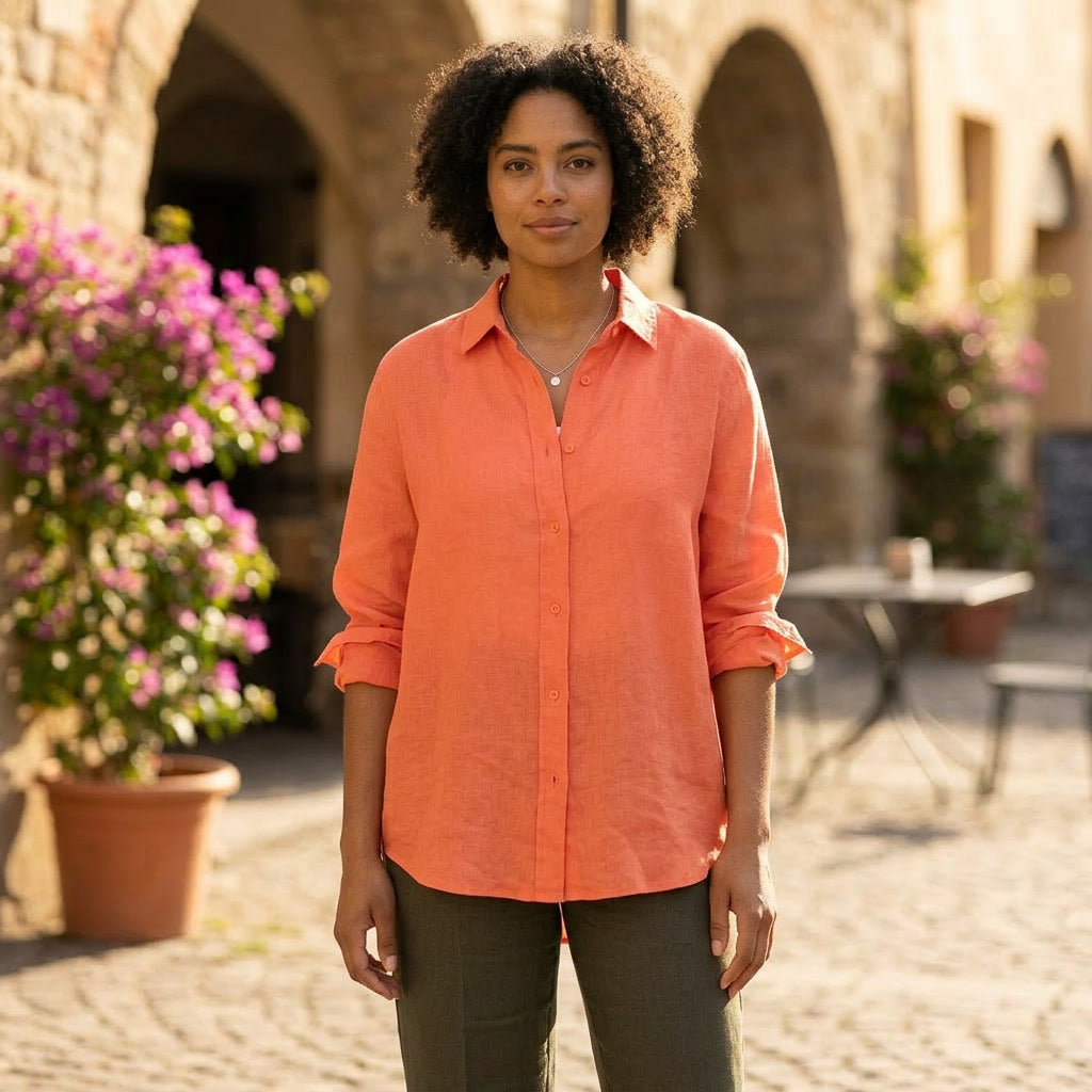 Linen Blouse for Women - V-Neck Cotton Linen Elegant Casual Top