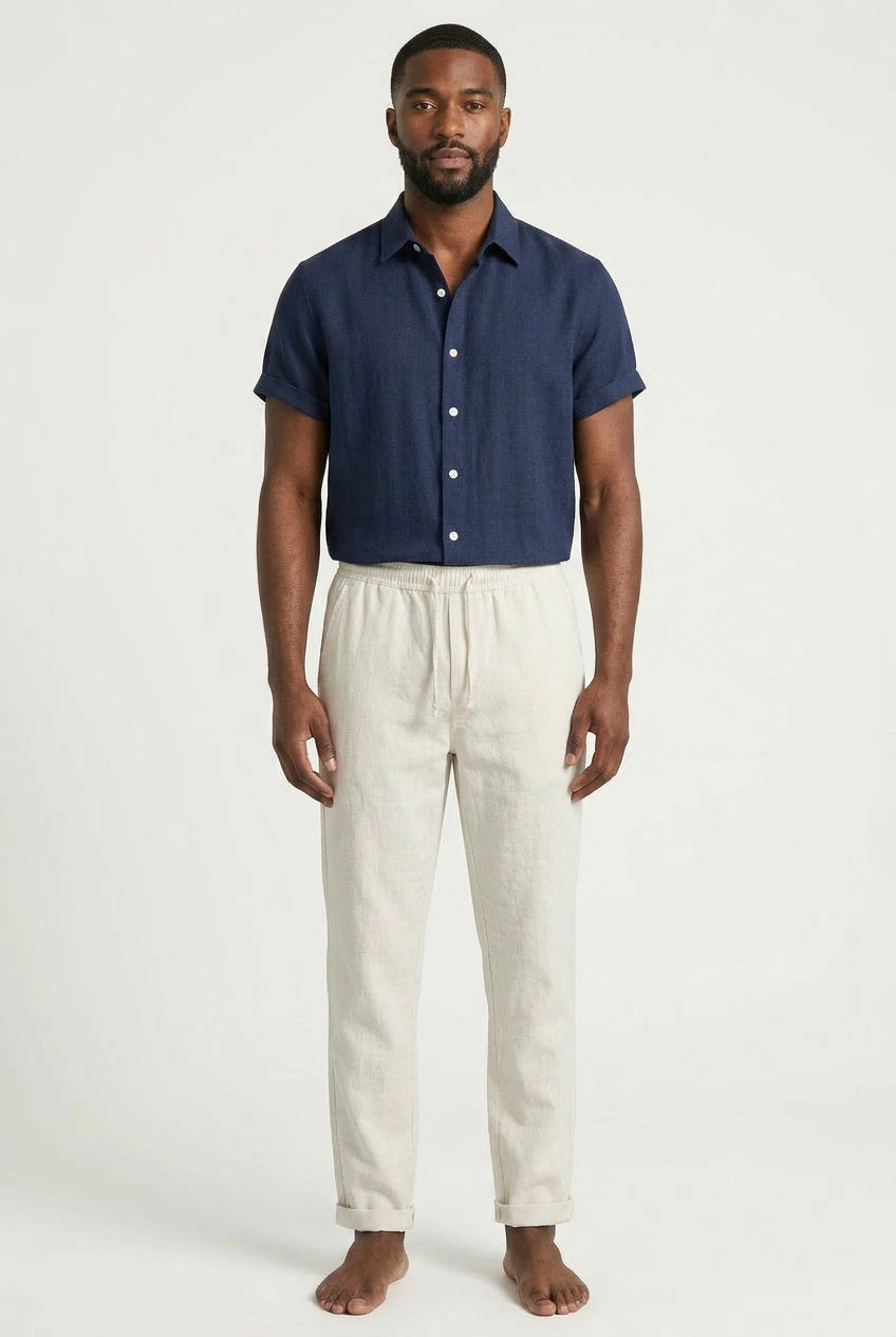 Men's Linen Shirt and Trousers Two-Piece Set