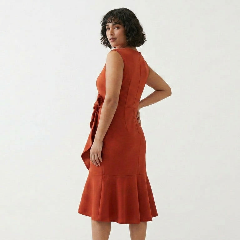 Asymmetric Draped Hem Sleeveless Midi Dress