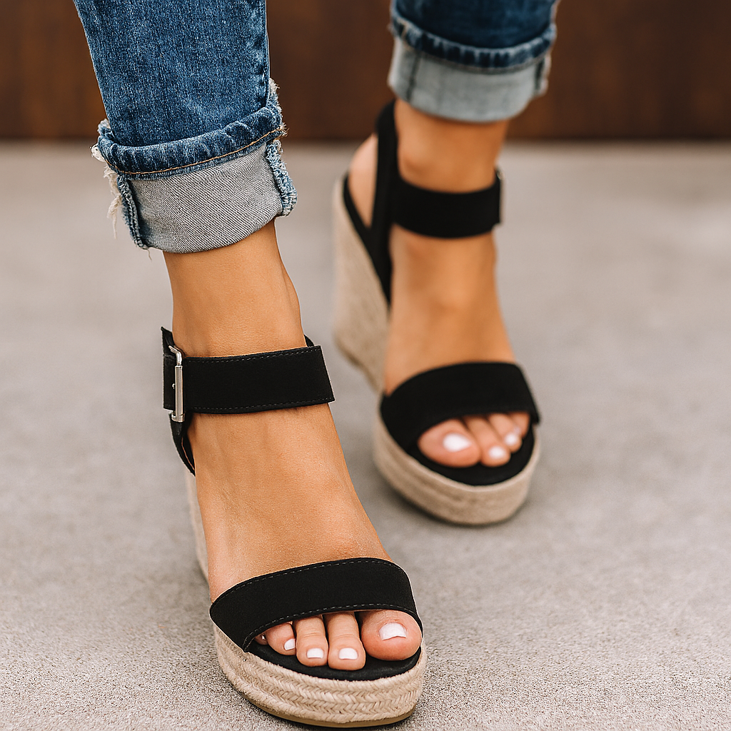 Espadrille Wedge Sandals – Wide Ankle Strap – Open Toe – Arch Support
