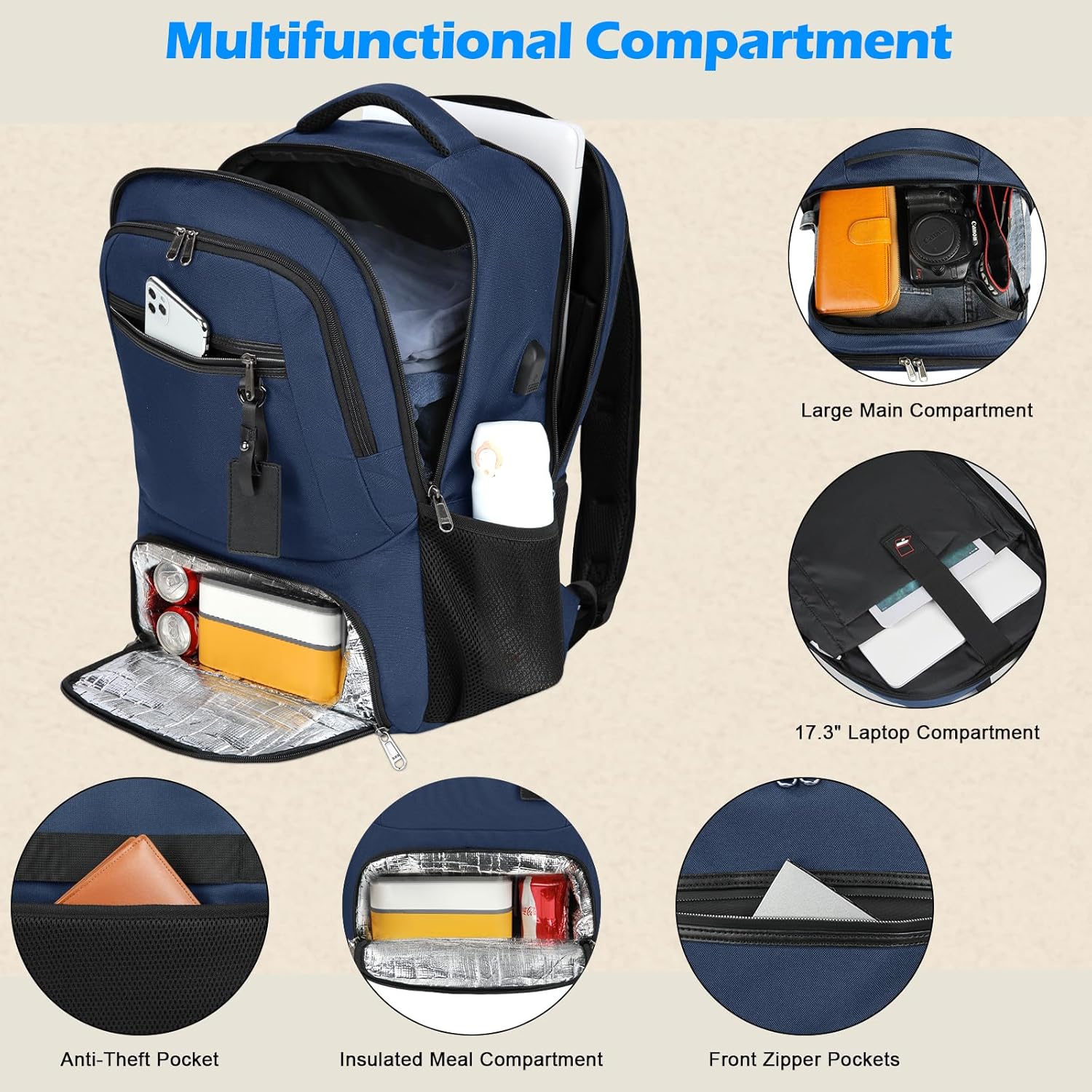 Waterproof USB Laptop Backpack With Lunch Compartment