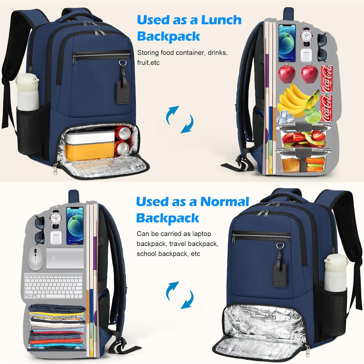 Waterproof USB Laptop Backpack With Lunch Compartment