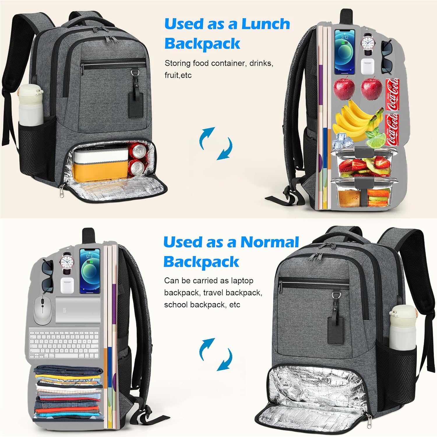 Waterproof USB Laptop Backpack With Lunch Compartment