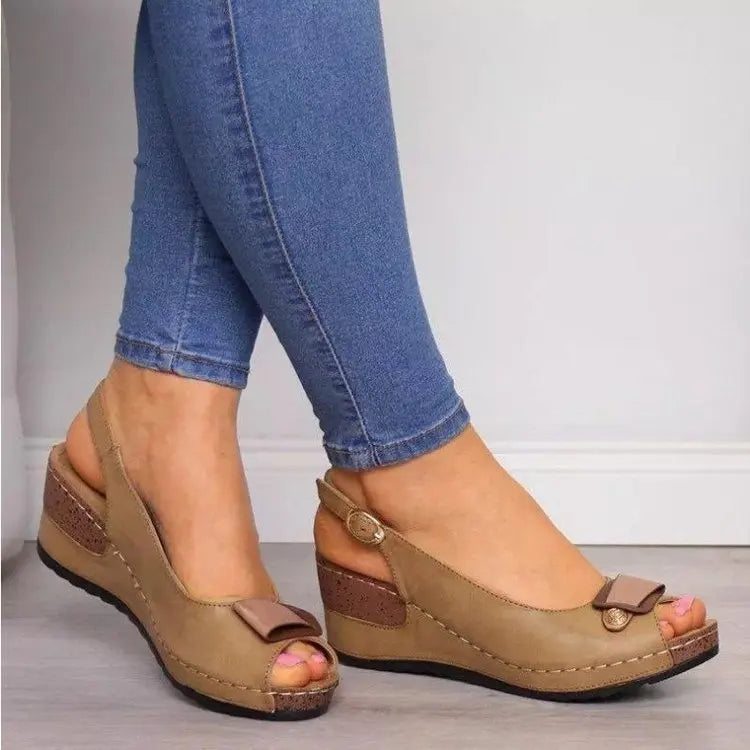 Low Wedge Peep Toe Slingback Sandals